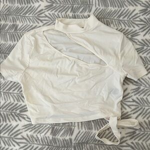 SHEIN Cream Cut-Out Tie Crop Top